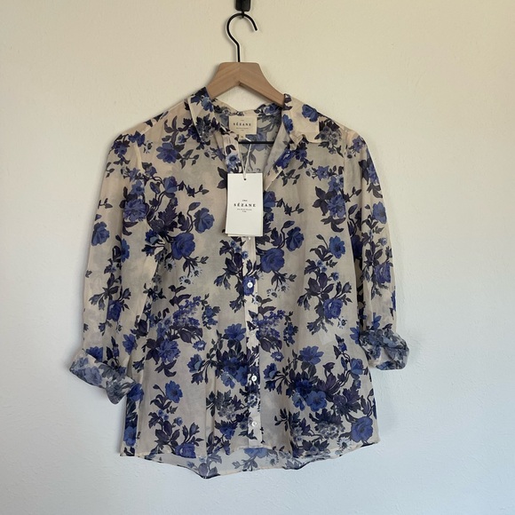 RARE Sezane Pierro Shirt in Blue Floral - Picture 6 of 9